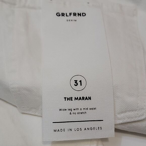 GRLFRND The Maran Wide Leg Split Hem Mid Rise White Jeans NWT size 31 - Picture 11 of 13